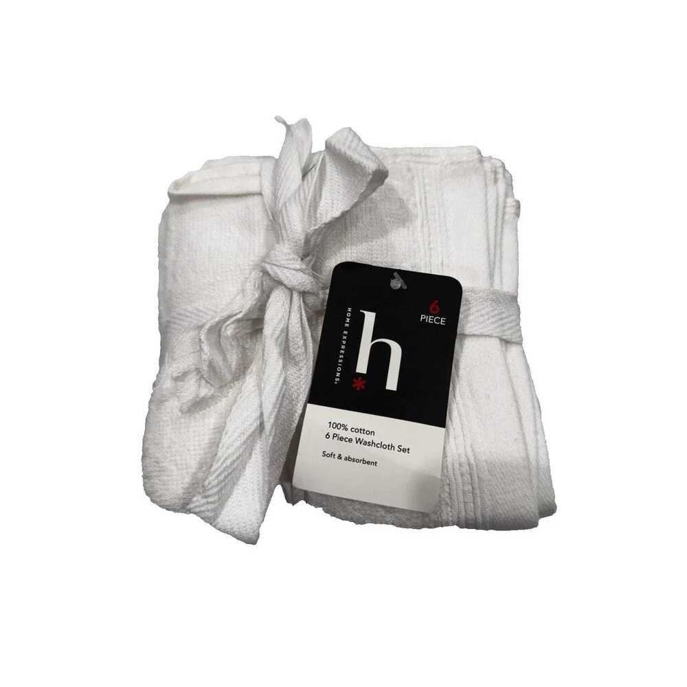 New Home Expressions Bright White  Cotton Wash Cloths Set of 6